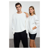 Trendyol Unisex Ecru Oversize/Wide Cut Fabric Mix Basic Sweatshirt