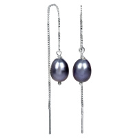 JwL Luxury Pearls Stříbrné řetízkové náušnice s kovově modrou perlou JL0207