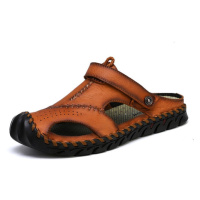 Pánské kožené pantofle prošívané sandály trekové