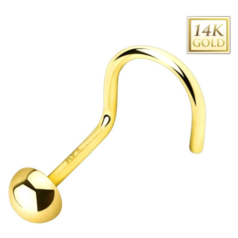Piercing do nosu ze žlutého 14K zlata - lesklá hladká polokoule Šperky eshop