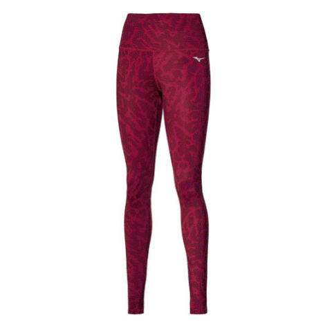 Mizuno PRINTED TIGHT Dámské běžecké elastické kalhoty, vínová, velikost
