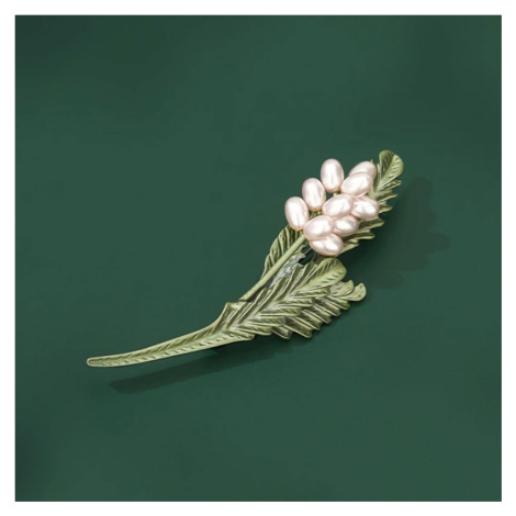 Éternelle Unikátní perlová brož - květina B8110-STCATX001 Zelená