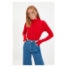 Trendyol Red Fitted/Situated Turtleneck Finger Detailed Ribbed Stretch Knitted Blouse