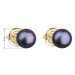 Zlaté 14 karátové náušnice pecky s modrou říční perlou 921004.3
