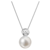 Evolution Group Zlatý 14 karátový náhrdelník bílé zlato s bílou říční perlou a briliantem 82PB00