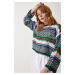Happiness İstanbul Women's Cream Green Patterned Seasonal Knitwear Sweater
