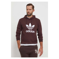 Bavlněná mikina adidas Originals pánská, hnědá barva, s kapucí, s potiskem