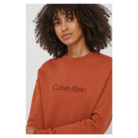 Mikina Calvin Klein dámská, hnědá barva, s aplikací, K20K206757