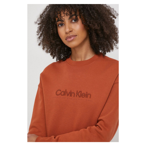 Mikina Calvin Klein dámská, hnědá barva, s aplikací