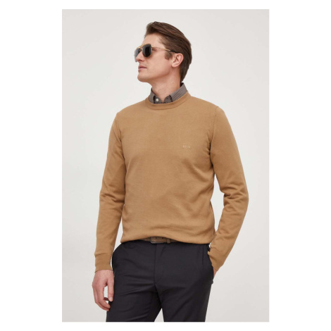 Bavlněný svetr BOSS béžová barva, lehký Hugo Boss