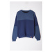 Trendyol Navy Blue Oversize/Wide Cut Color Block Fleece Inside Sweatshirt