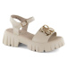 Kožené sandály na podpatku a platformě Vinceza W JAN301B beige