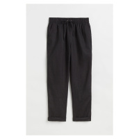 H & M - Lněné kalhoty jogger - černá