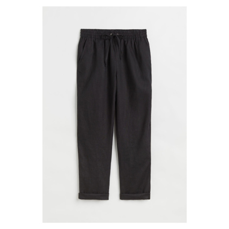 H & M - Lněné kalhoty jogger - černá H&M