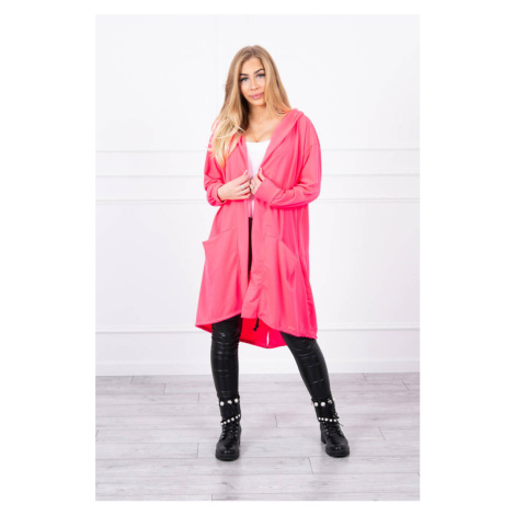 Pelerína s kapucí oversize růžové neonové barvy Kesi