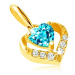 Zlatý přívěsek 375 - zirkonový obrys srdce, modrý srdíčkový topas