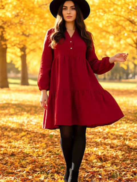 Lněné šaty	s dlouhým rukávem