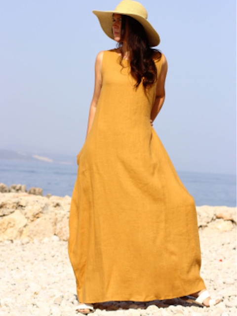 Lněné šaty bez rukávů