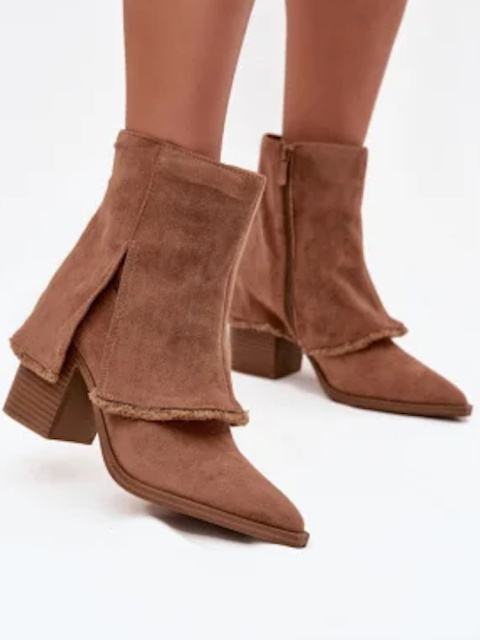 Levné semišové polokozačky na podpatku